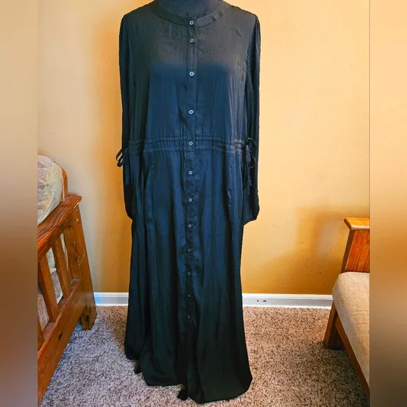 knee length dresses for ladies Loft Women's Black 100% Rayon V-Neck Long Sleeve Casual Maxi Dress Siz   Carissa's Closet